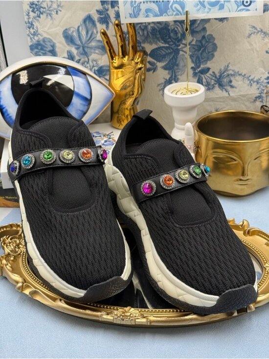 Kurt Geiger Shoes - 🆕 KURT GEIGER LONDON 🧿 NWOB Knit Rainbow Jewel Sneakers, Black - Sz 40.5 US9.5